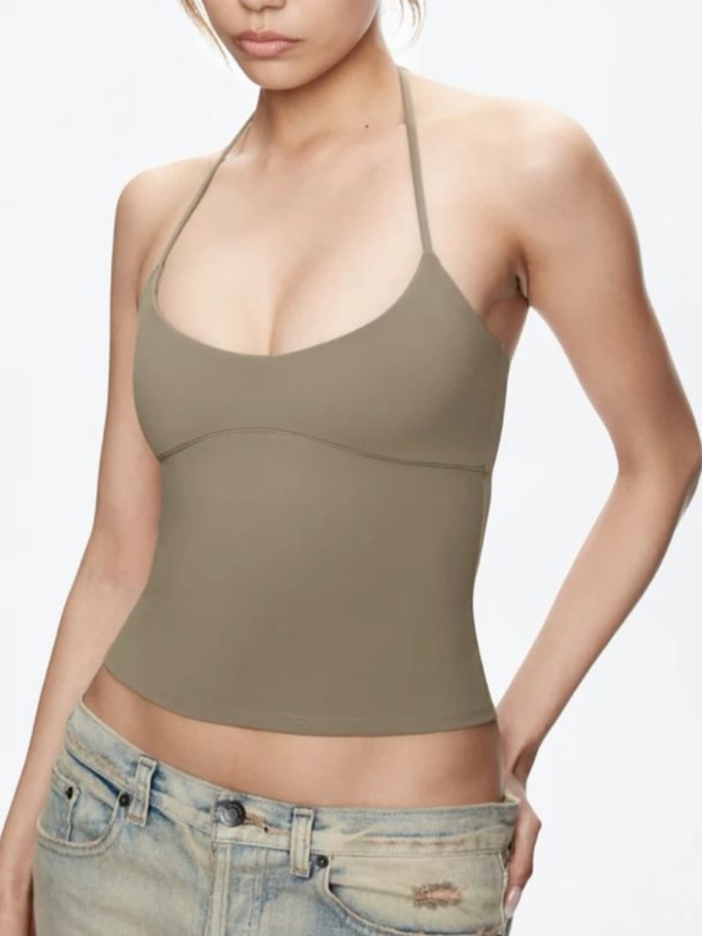 Tank Air Spill Halter Top in Olive Green